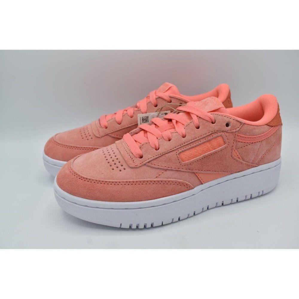 Reebok‎ Womens Size 7 Club C 85 Double White Coral Tennis Style Fashion Sneakers